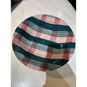 Over and Back Pink & Green Rimmed Serving Pasta Bowl Italy 10 x 2.5 FLAW